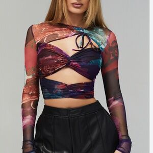 Lovely Day' Collage Print Cutout Cropped Top